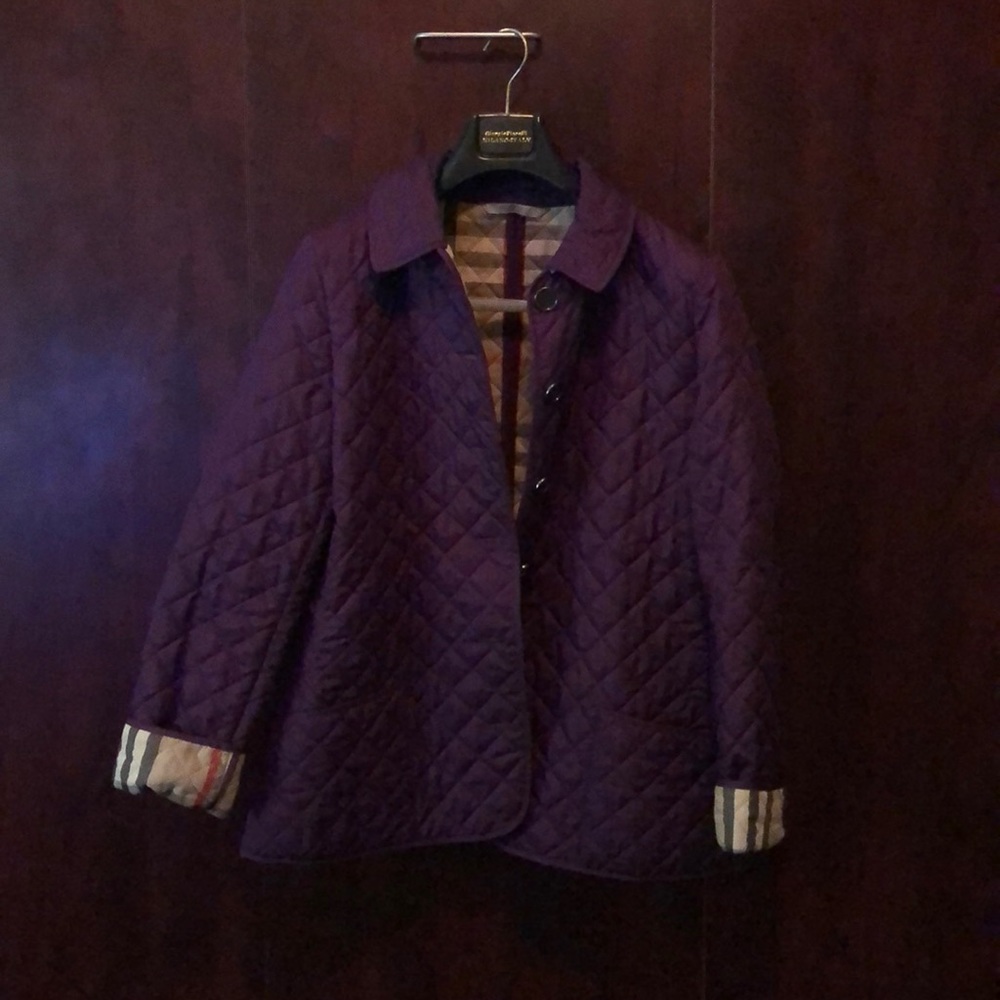Purple Burberry quilted jacket novacheck lining